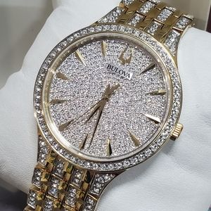 Bulova Men's Phantom Quartz Pave Dial Crystals Stainless Steel Watch 40mm 98A229